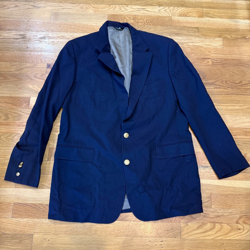 Chaps Ralph Lauren Mens Navy Blue Blazer Gold Crest Buttons Vintage Sport Coat